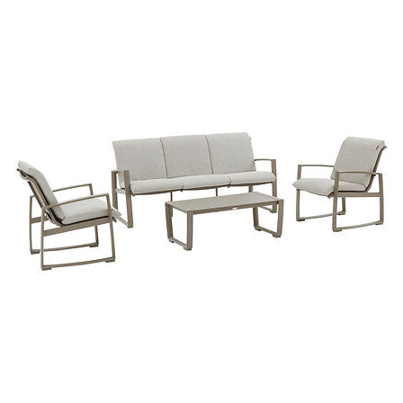 Juego De Terraza (Marrón): Sofa + 2 Sillones + Mesa De Centro Estructura De Aluminio