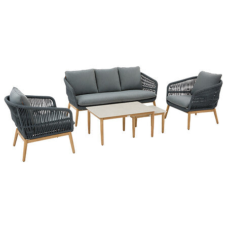 Juego De Terraza Color (Gris) : Sofa + 2 Sillones + 2 Mesas De Centro Estructura De Aluminio