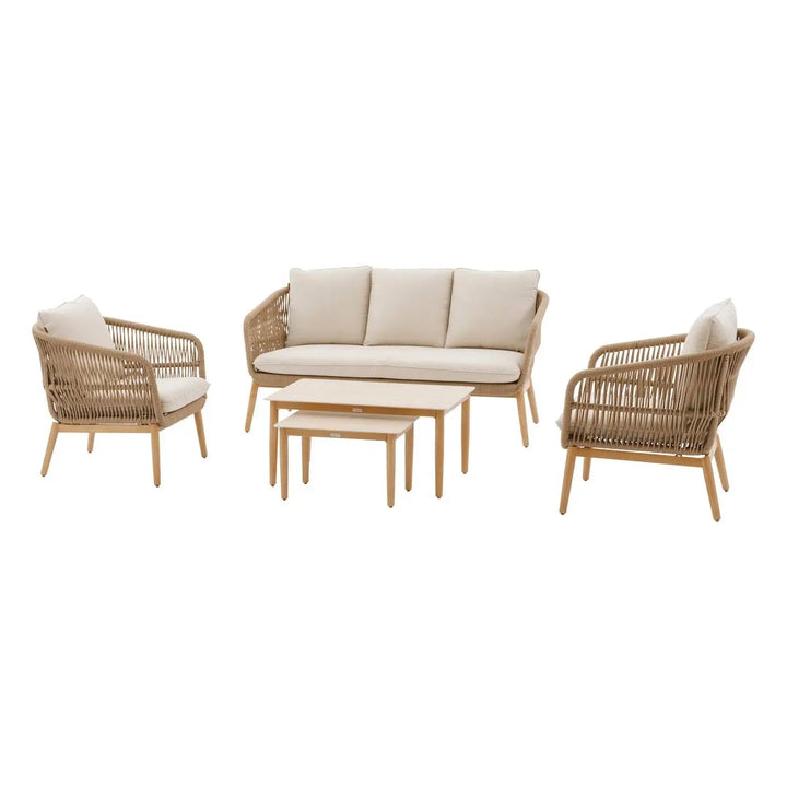 Juego De Terraza Color (Beige) : Sofa + 2 Sillones + 2 Mesas De Centro Estructura De Aluminio
