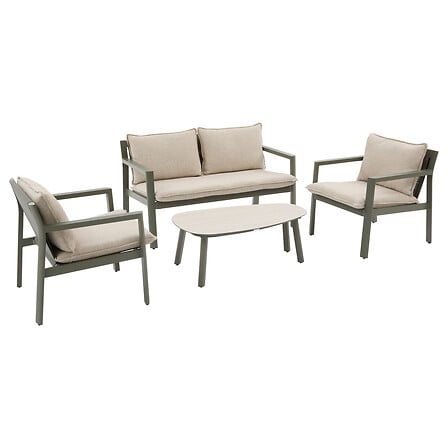 Juego De Terraza Color (Arcilla/Verde): Sofá + 2 Sillones + Mesa De Centro Estructura De Aluminio