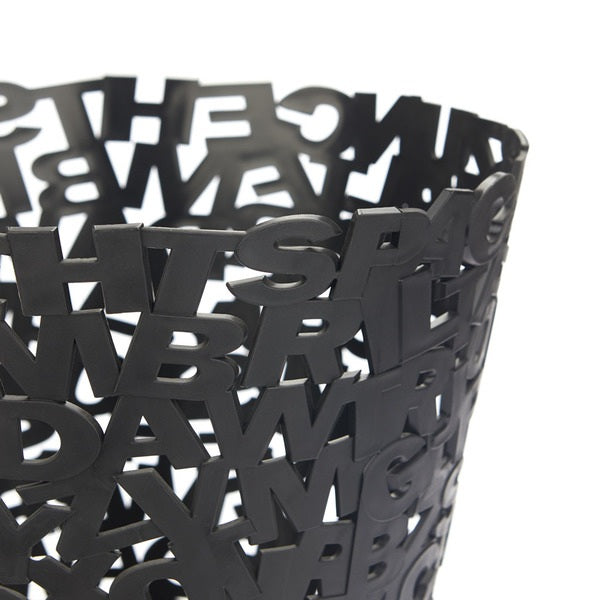 Papelera Negro Diseño Letras  De Plástico