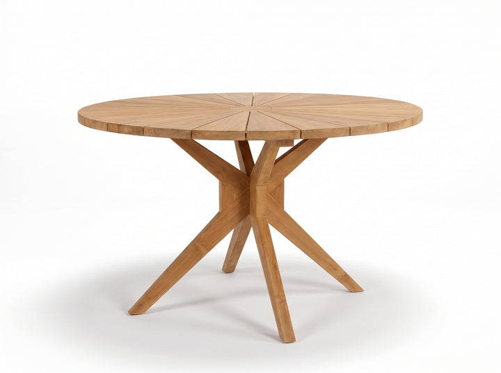 Mesa De Comedor Tablero Redondo Color Natural Estructura De Madera - Acabado Rústico