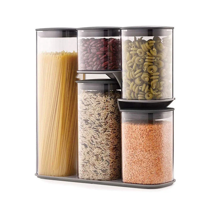 Set De 5 Contenedores De Almacenamiento Con Tapa (Gris) De Plástico