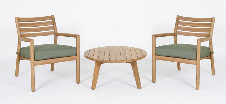 Juego De Terraza Tapizado (Verde): 2 Sillones + Mesa Auxiliar Estructura Acacia De Madera