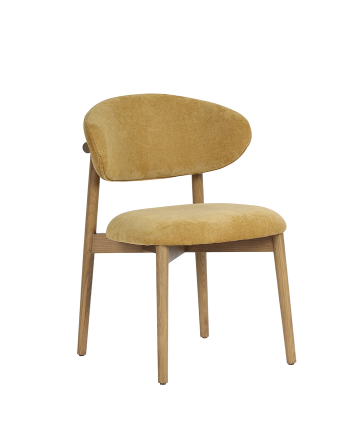 Silla De Comedor Tapizado (Mostaza) Estructura Fresno De Madera