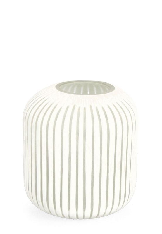 Florero Decorativo (Blanco) Diseño Líneas De Vidrio