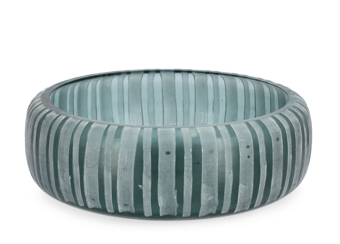 Bowl Redondo Grande (Líneas Azul Gris) De Vidrio