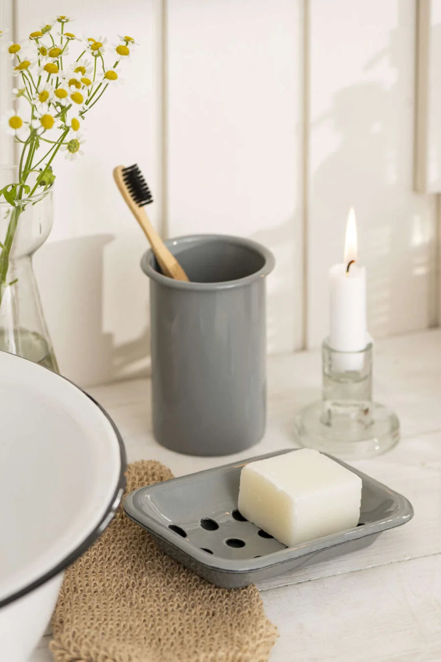 Vaso Portacepillo De Dientes Esmaltado (Gris) De Metal