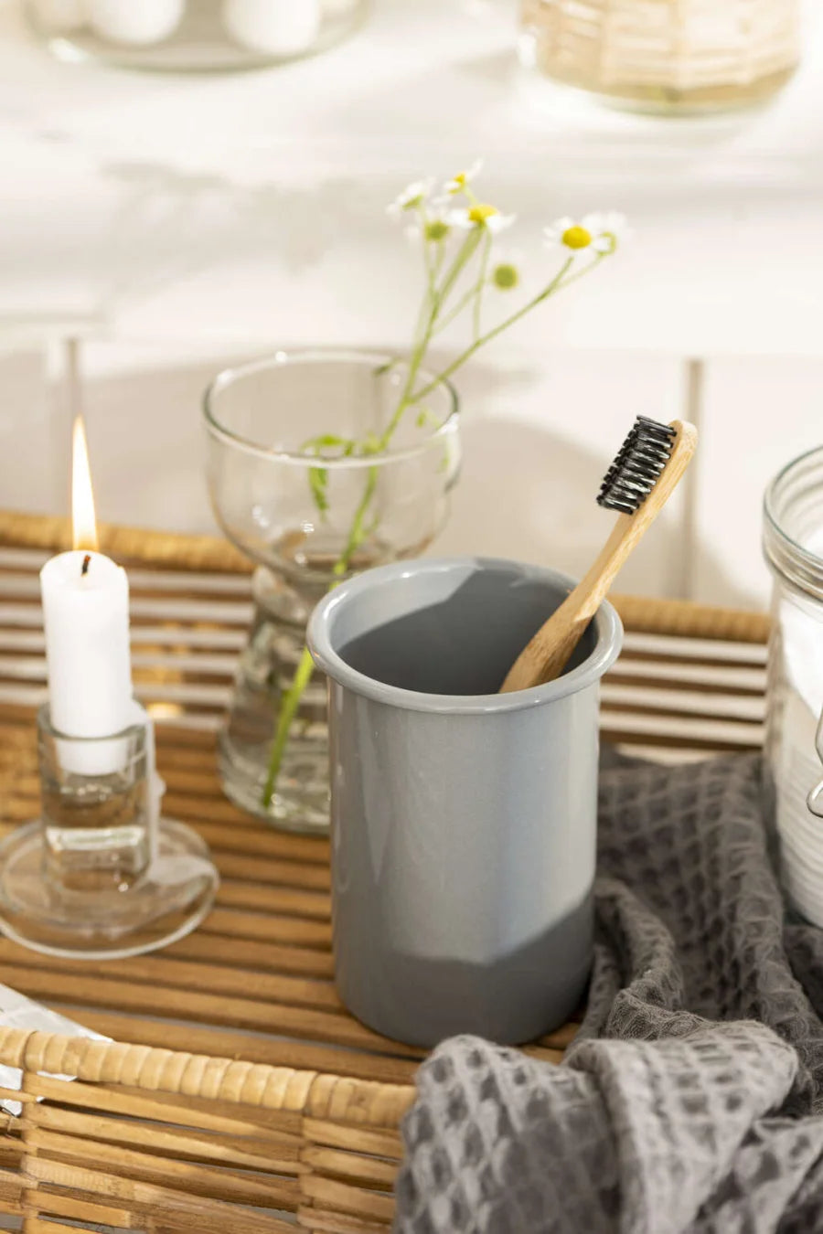 Vaso Portacepillo De Dientes Esmaltado (Gris) De Metal