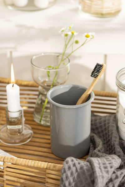 Vaso Portacepillo De Dientes Esmaltado (Gris) De Metal