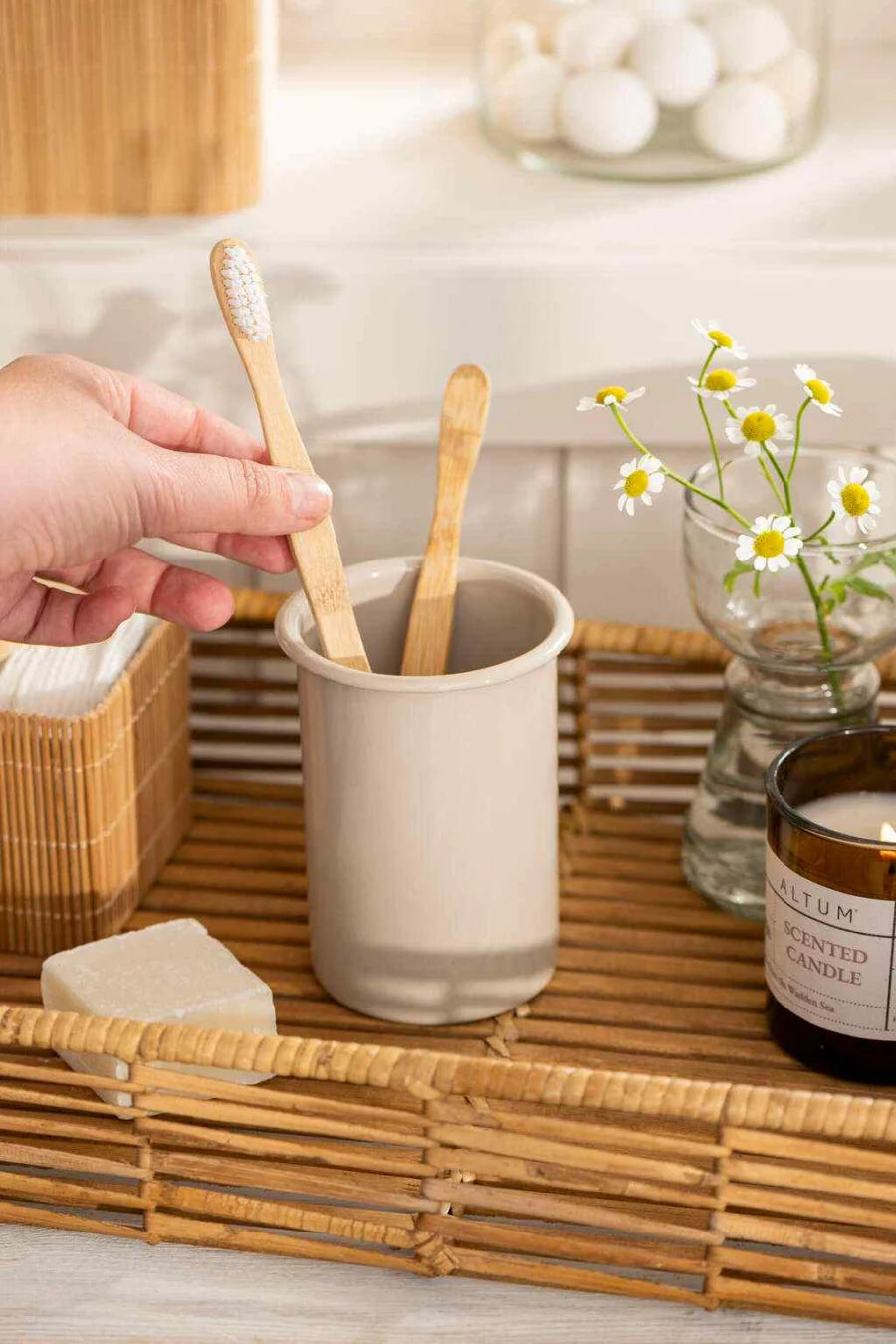 Vaso Portacepillo De Dientes Esmaltado (Arena) De Metal