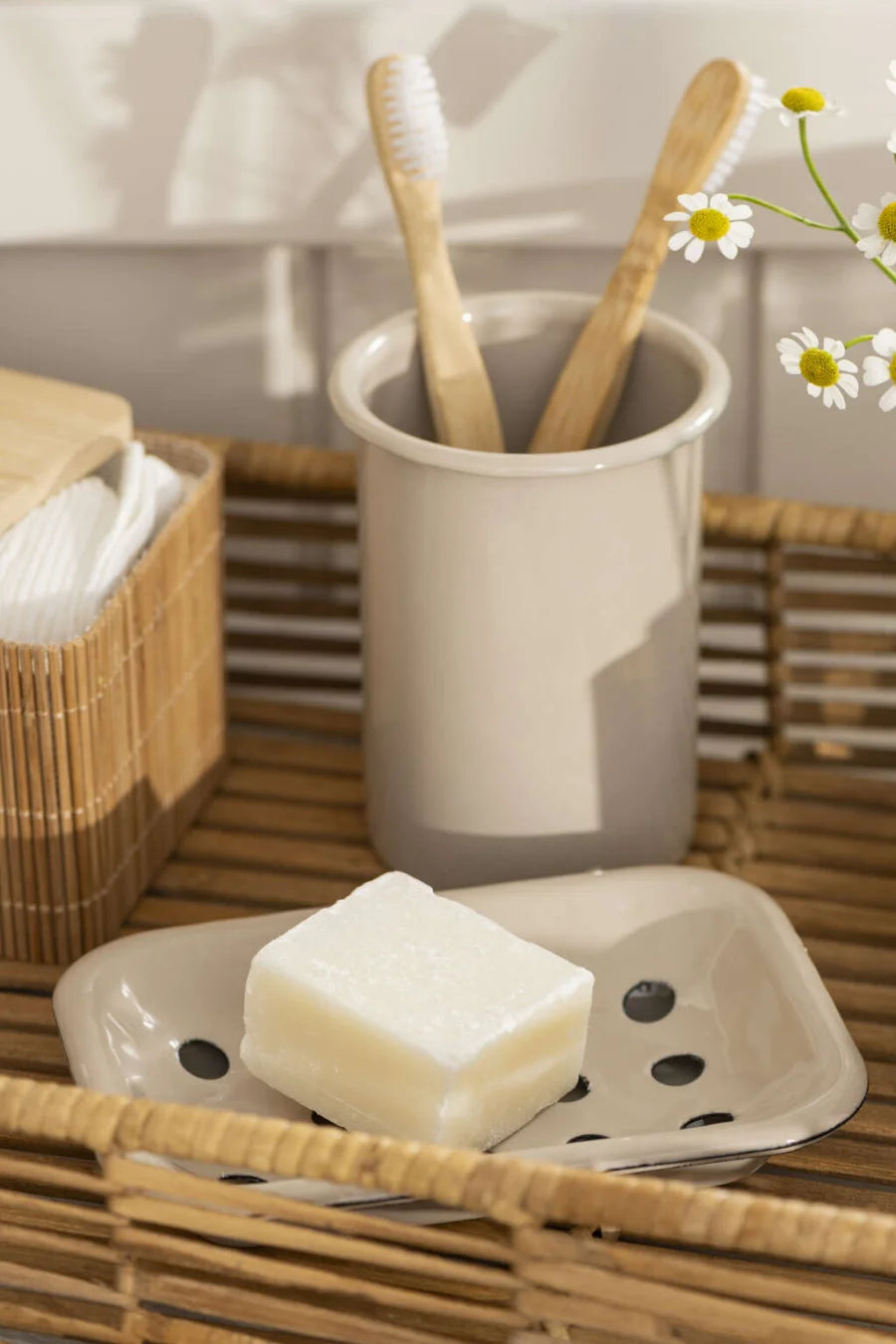 Vaso Portacepillo De Dientes Esmaltado (Arena) De Metal