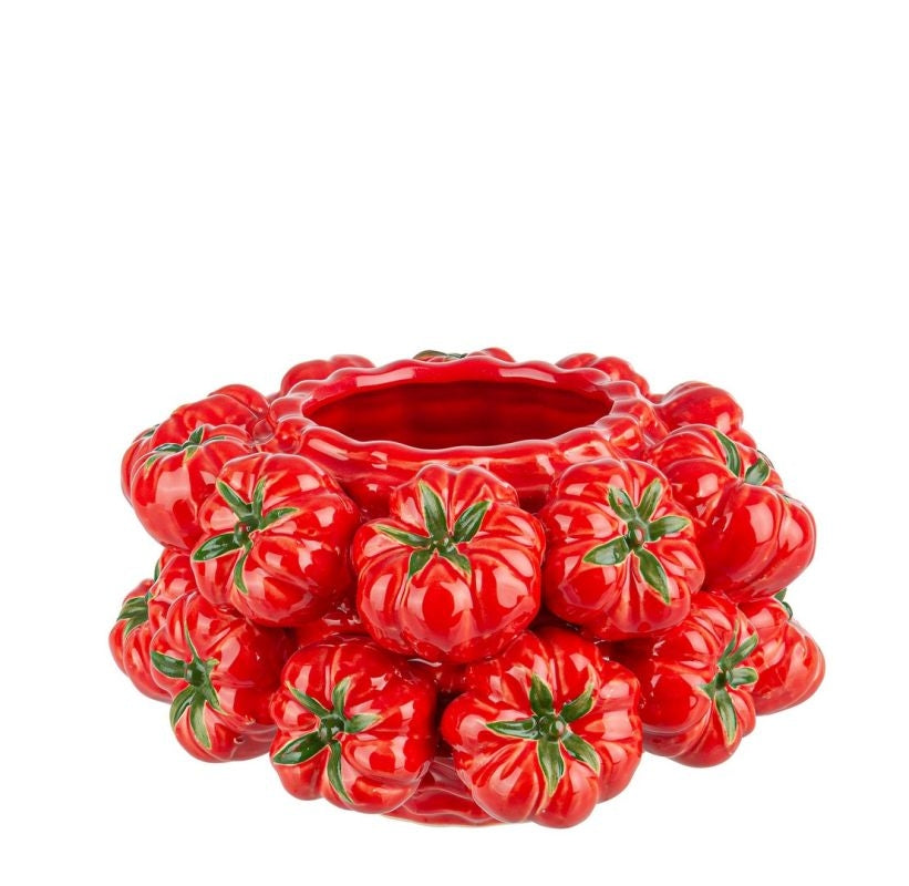 Macetero Decorativo (Rojo) Con Diseño Tomates De Cerámica