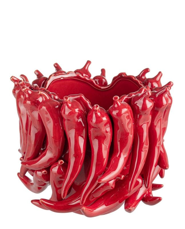 Macetero Decorativo (Rojo) Con Diseño Chiles De Cerámica