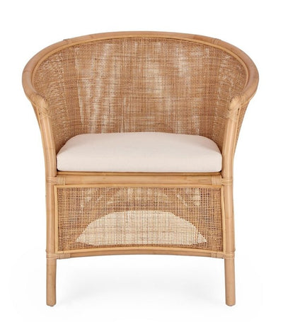 Sillón Tejido De Mimbre Con Cojín (Beige) Estructura De Madera