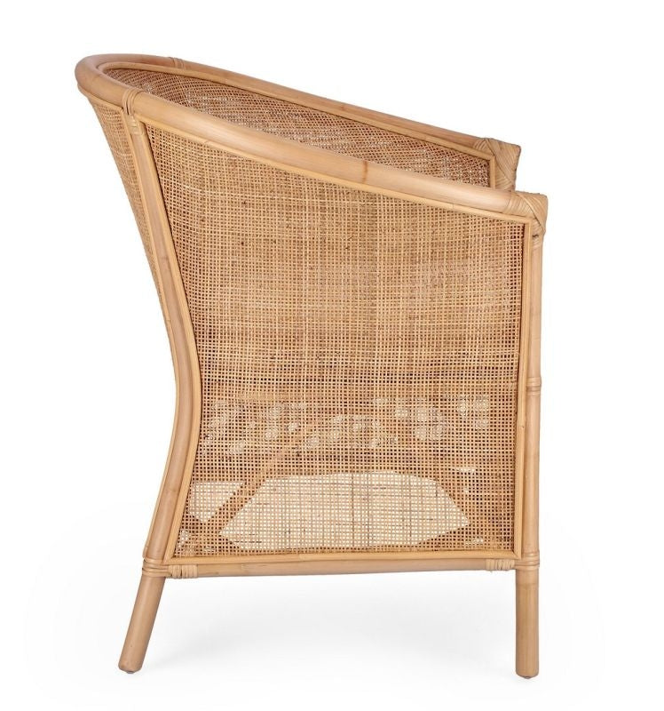 Sillón Tejido De Mimbre Con Cojín (Beige) Estructura De Madera