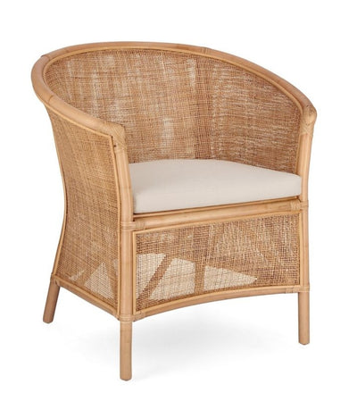 Sillón Tejido De Mimbre Con Cojín (Beige) Estructura De Madera