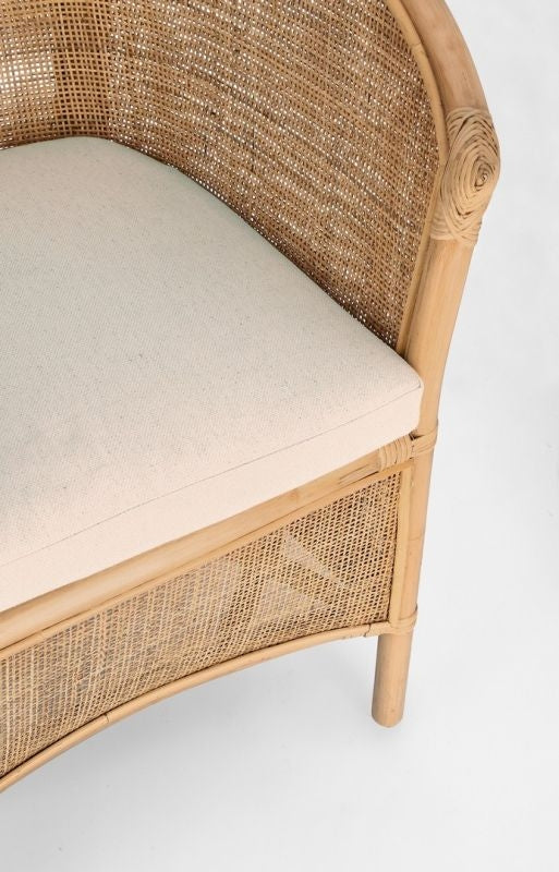 Sillón Tejido De Mimbre Con Cojín (Beige) Estructura De Madera