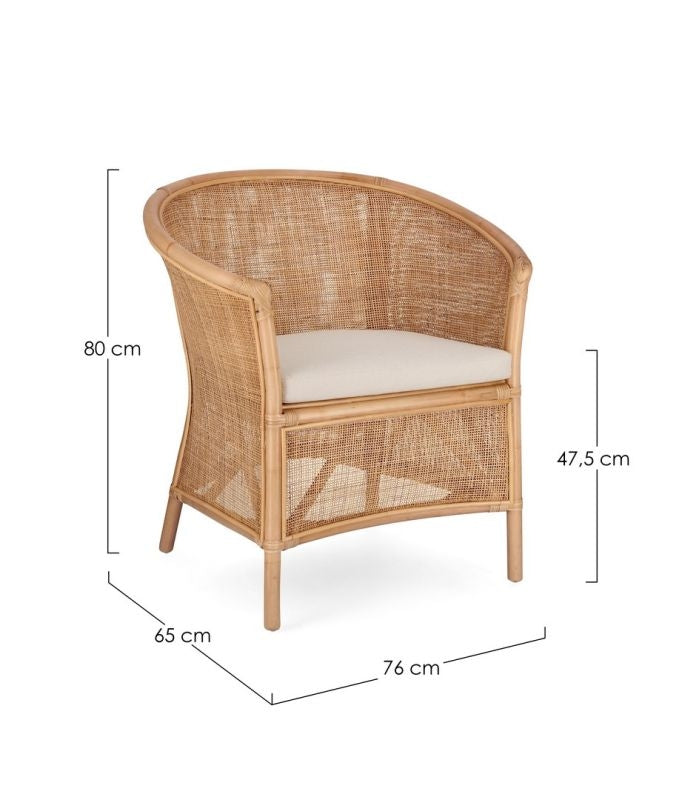 Sillón Tejido De Mimbre Con Cojín (Beige) Estructura De Madera