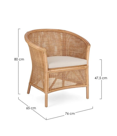 Sillón Tejido De Mimbre Con Cojín (Beige) Estructura De Madera