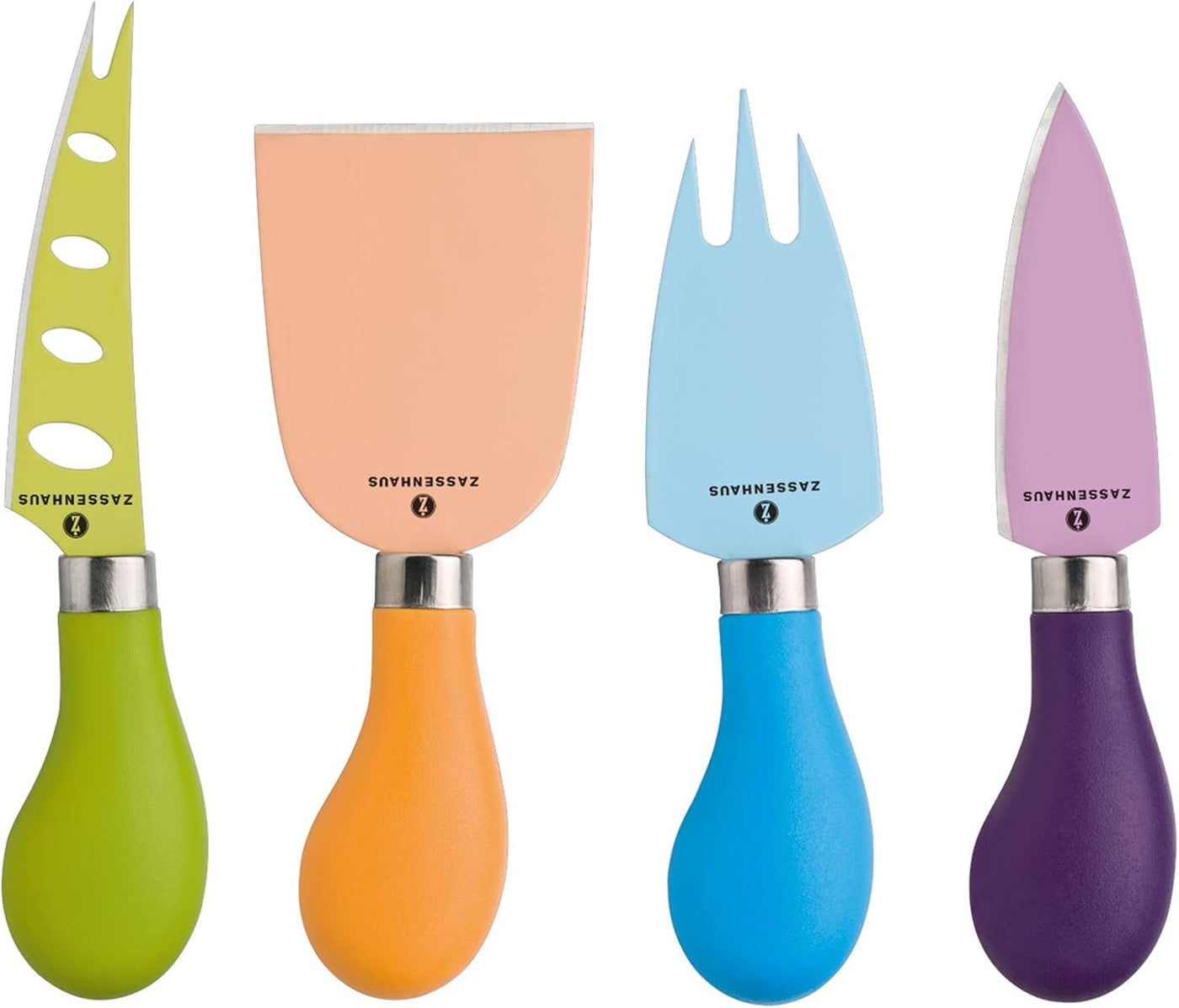 Set De 4 Cuchillos Para Queso Mango Plástico (Colores) De Acero