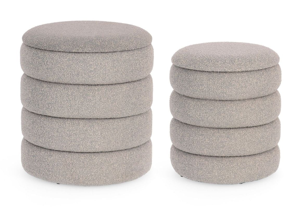Set De 2 Pouff Tapizado Gris Estructura De Madera