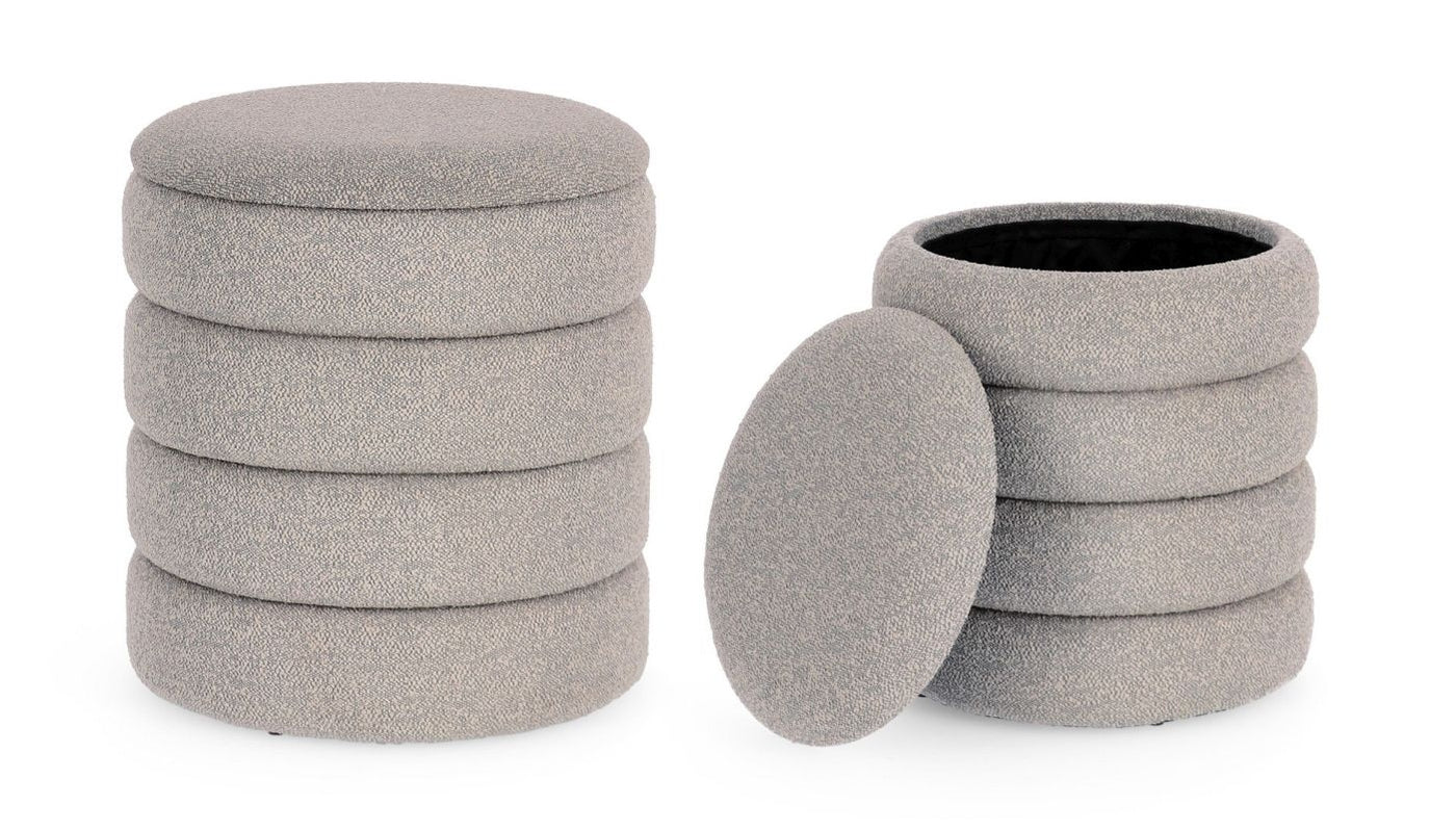 Set De 2 Pouff Tapizado Gris Estructura De Madera