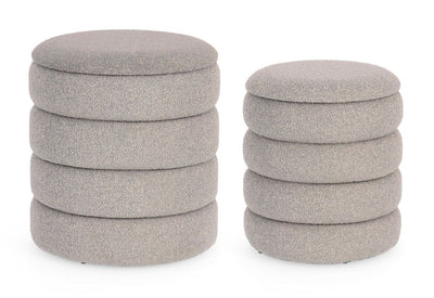 Set De 2 Pouff Tapizado Gris Estructura De Madera