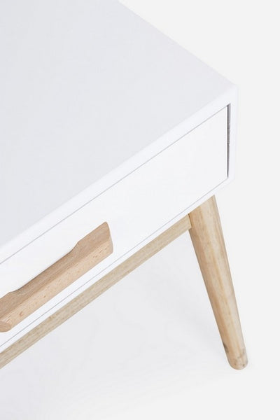 Mesa De Noche 1 Cajón (Blanco) Patas De Madera