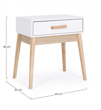 Mesa De Noche 1 Cajón (Blanco) Patas De Madera