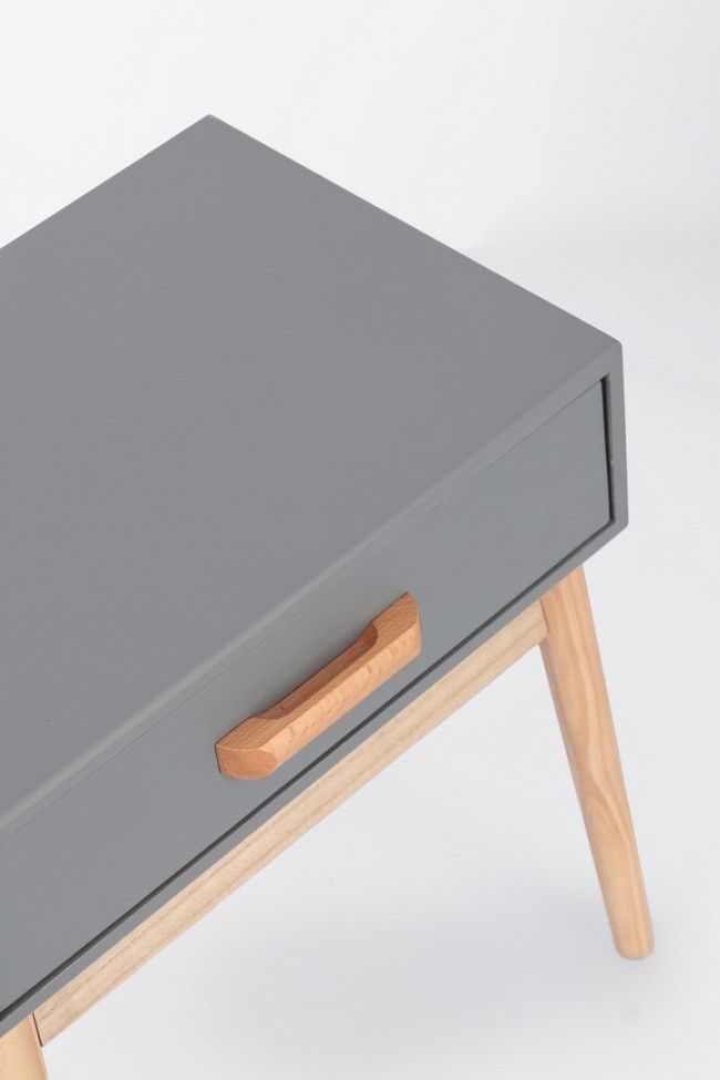 Mesa De Noche 1 Cajón (Gris) Patas De Madera
