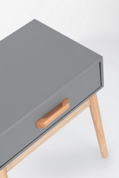 Mesa De Noche 1 Cajón (Gris) Patas De Madera