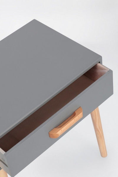 Mesa De Noche 1 Cajón (Gris) Patas De Madera