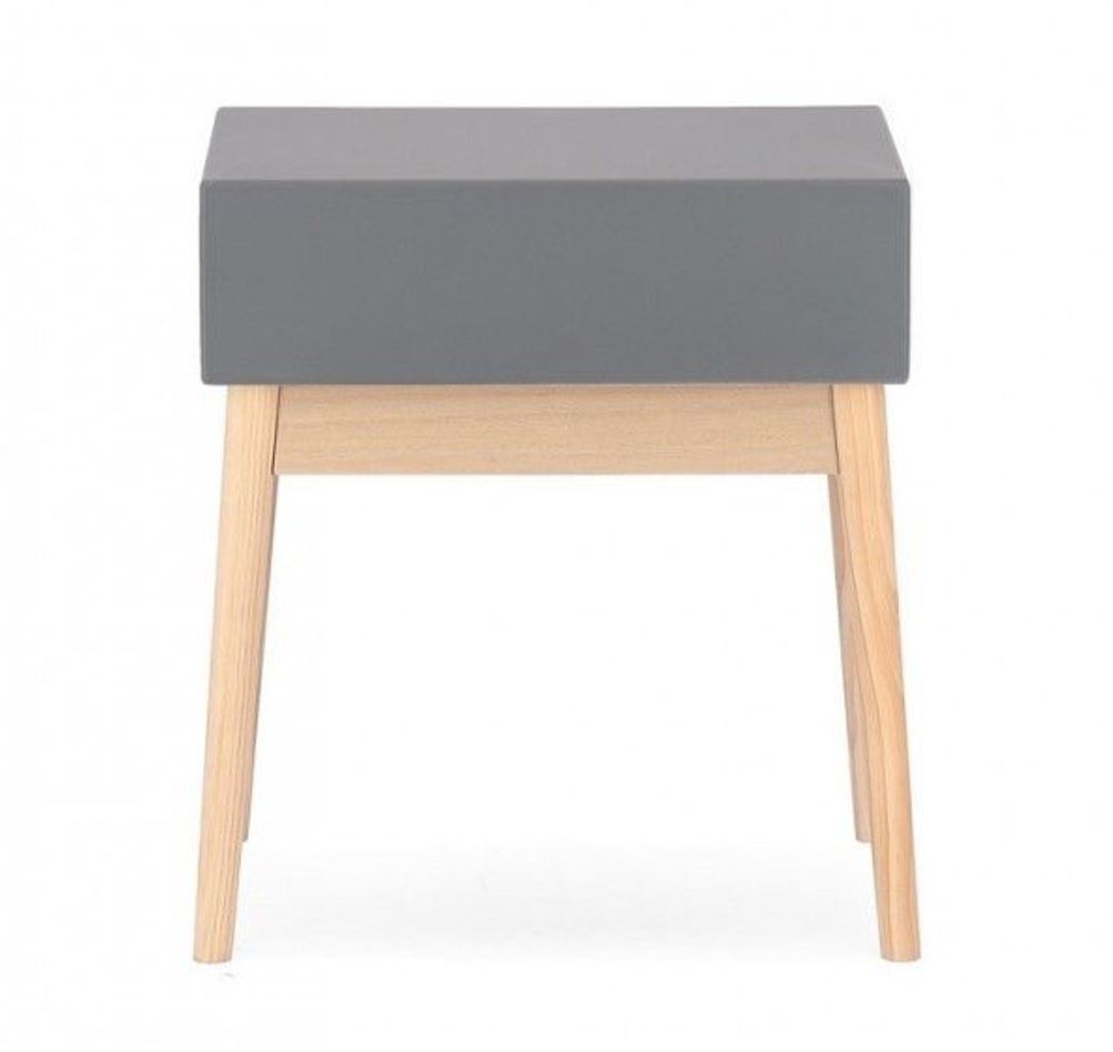 Mesa De Noche 1 Cajón (Gris) Patas De Madera