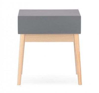 Mesa De Noche 1 Cajón (Gris) Patas De Madera