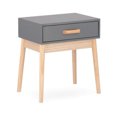 Mesa De Noche 1 Cajón (Gris) Patas De Madera