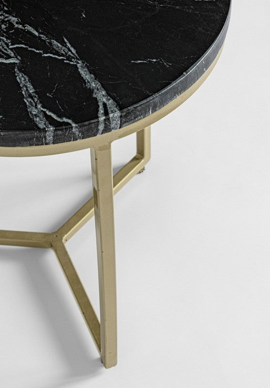 Mesa De Centro Tablero De Mármol (Negro) Estructura De Metal