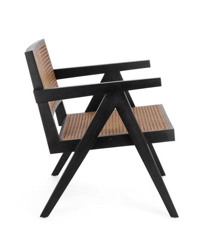Sillón (Negro) Tejido Natural Estructura De Madera