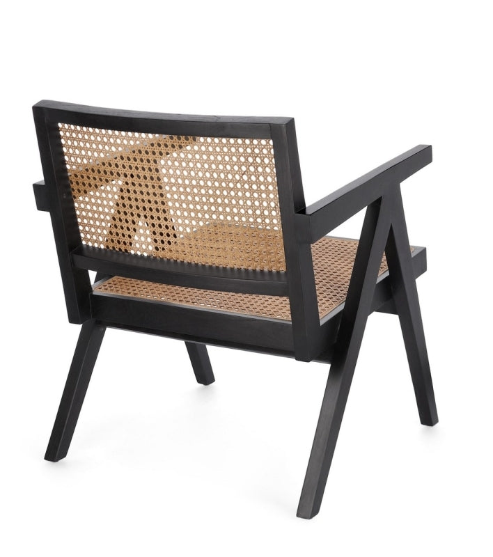 Sillón (Negro) Tejido Natural Estructura De Madera