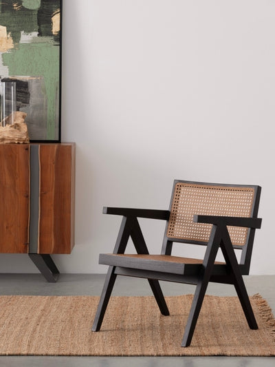 Sillón (Negro) Tejido Natural Estructura De Madera