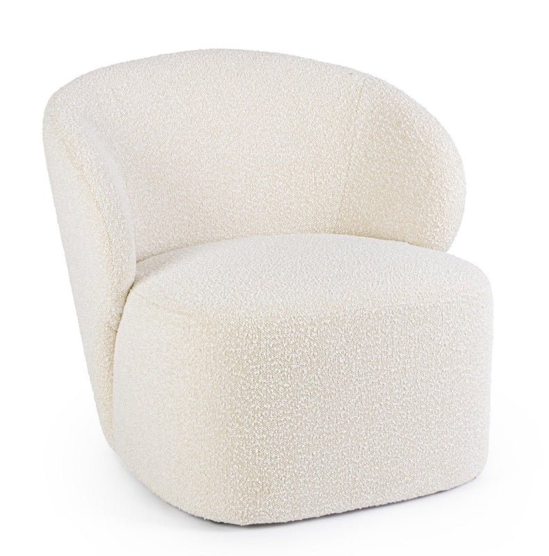 Sillón Tapizado Poliéster Beige Estructura De Madera