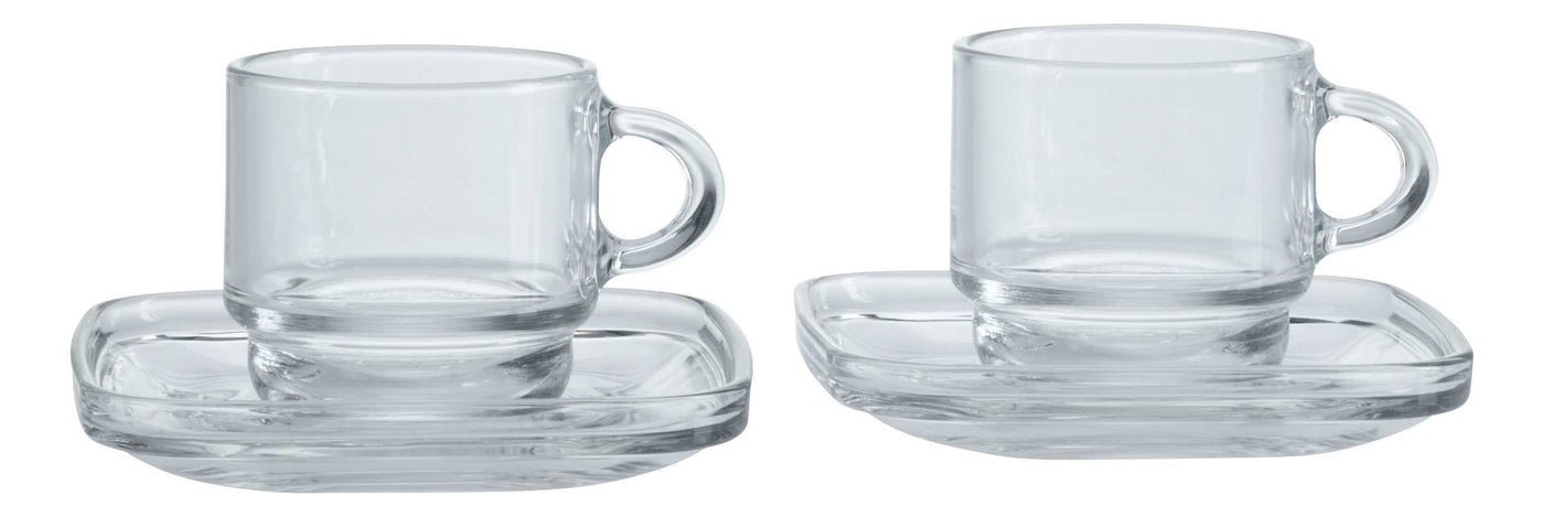 Set De 2 Tazas + 2 Platitos Para Espresso 90 Mltrs (Transparente) De Vidrio