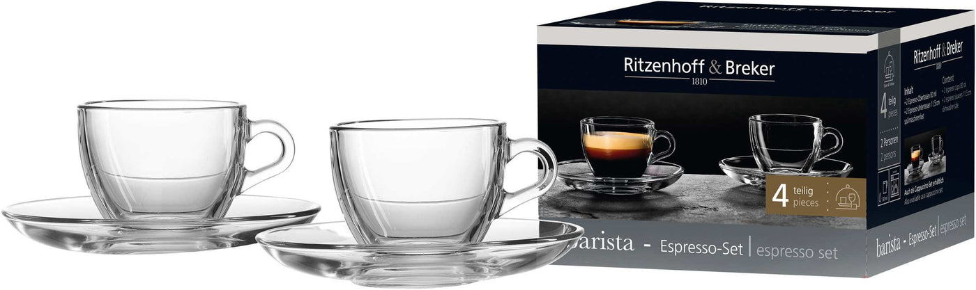 Set De 2 Tazas + 2 Platitos Para Espresso 80 Mltrs (Transparente) De Vidrio