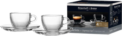 Set De 2 Tazas + 2 Platitos Para Espresso 80 Mltrs (Transparente) De Vidrio