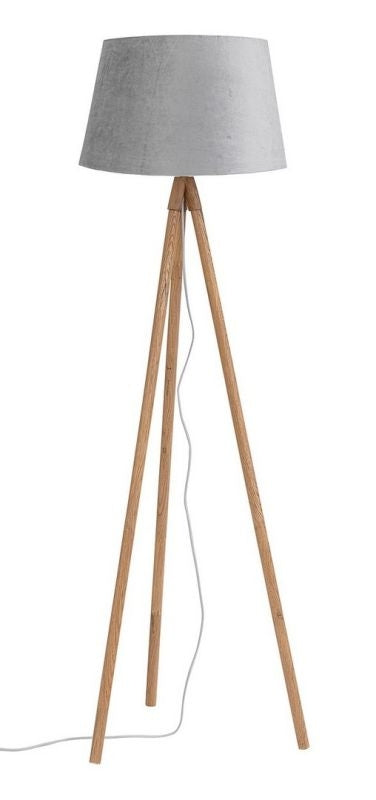 Lámpara De Pie Pantalla (Gris) Tipo Trípode Estructura De Madera