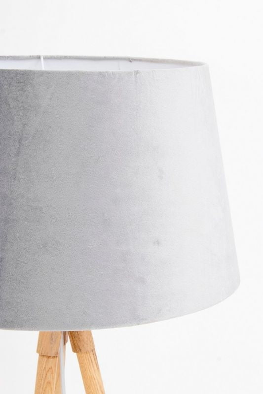 Lámpara De Pie Pantalla (Gris) Tipo Trípode Estructura De Madera