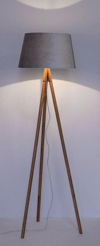 Lámpara De Pie Pantalla (Gris) Tipo Trípode Estructura De Madera