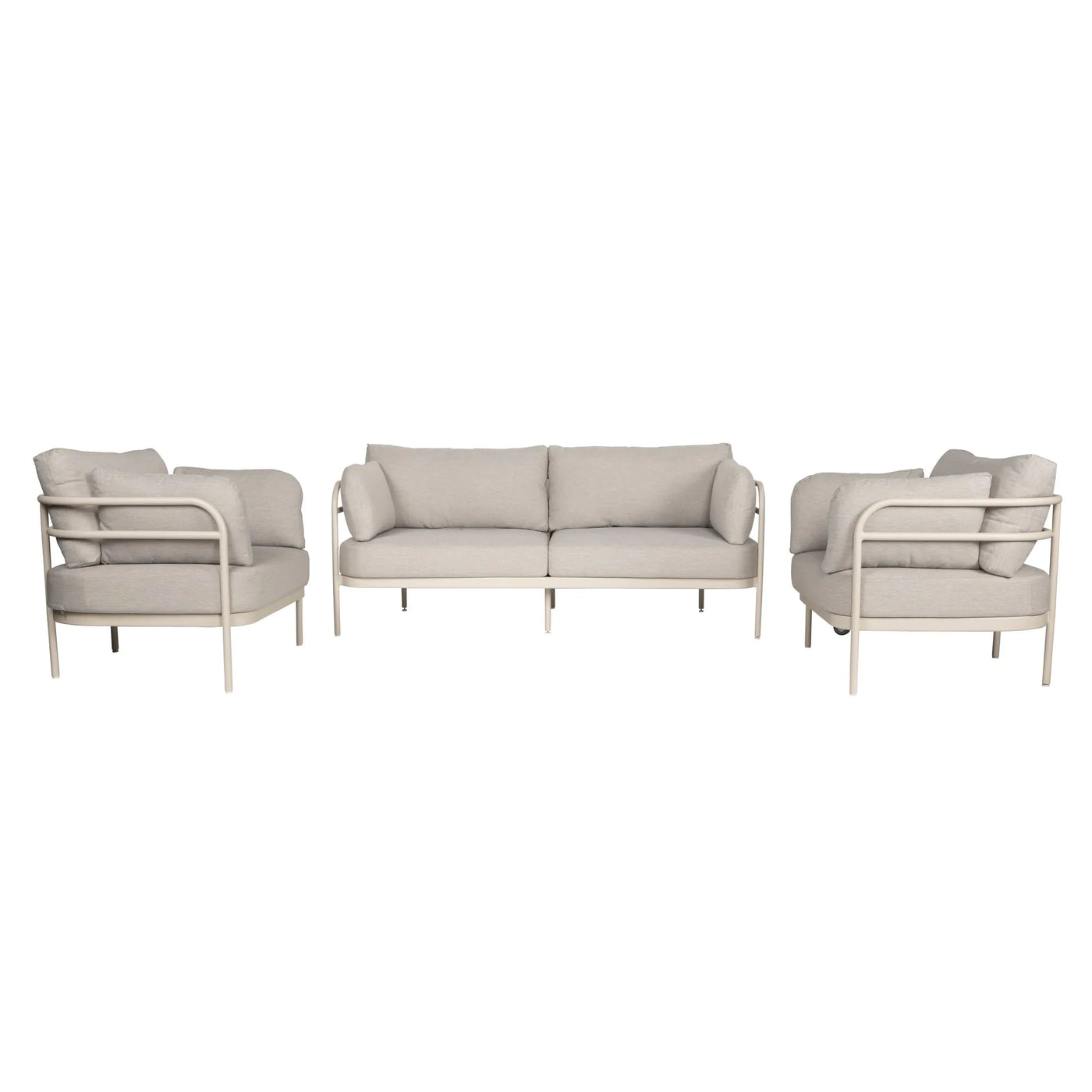 Juego De Sofá Dos Sillones Para Exterior Tapizado (Beige) Estructura De Metal