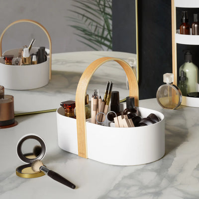 Organizador De Accesorios (Blanco/Natural) Con Asas De Plástico