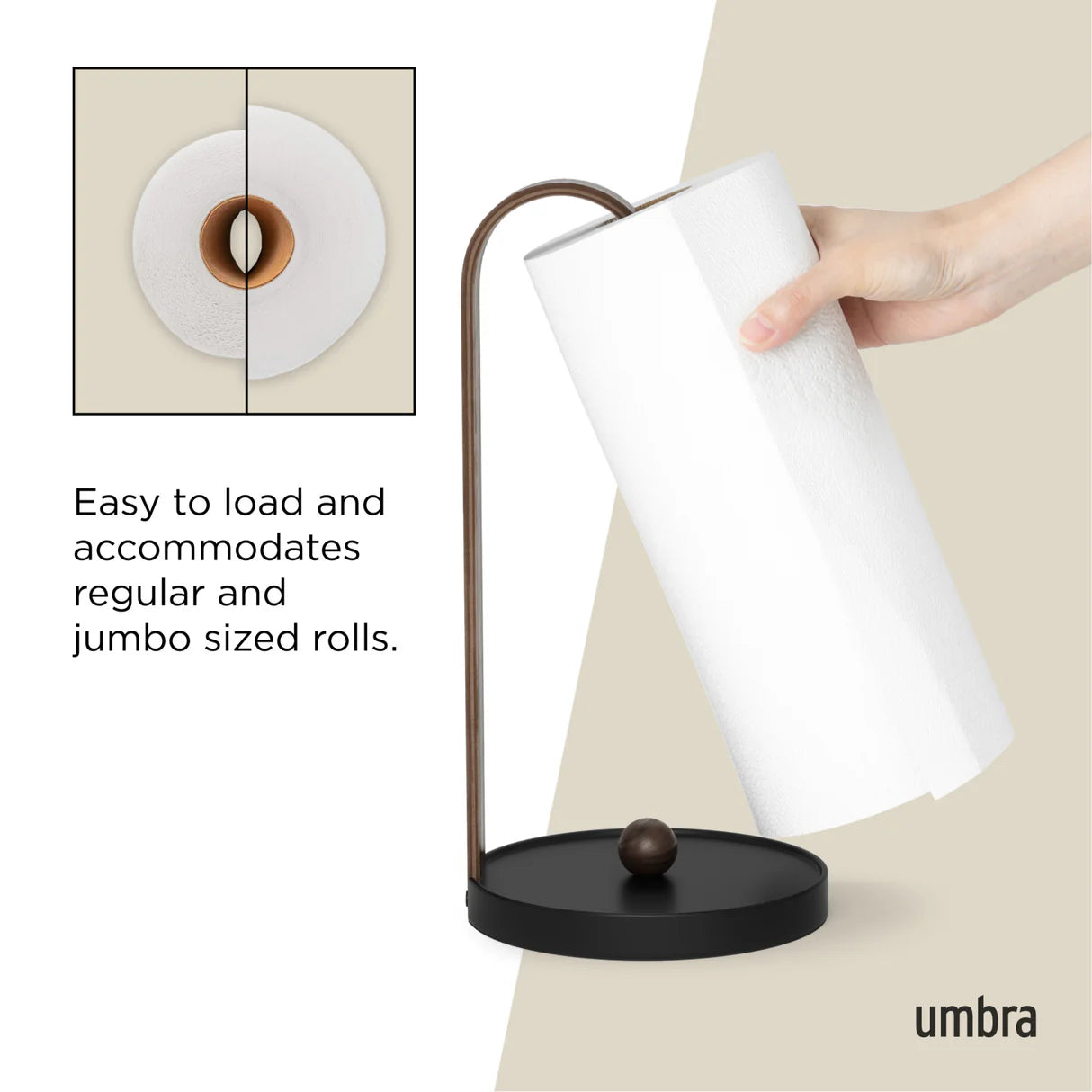 Porta Papel Toalla (Negro/Nogal) De Madera